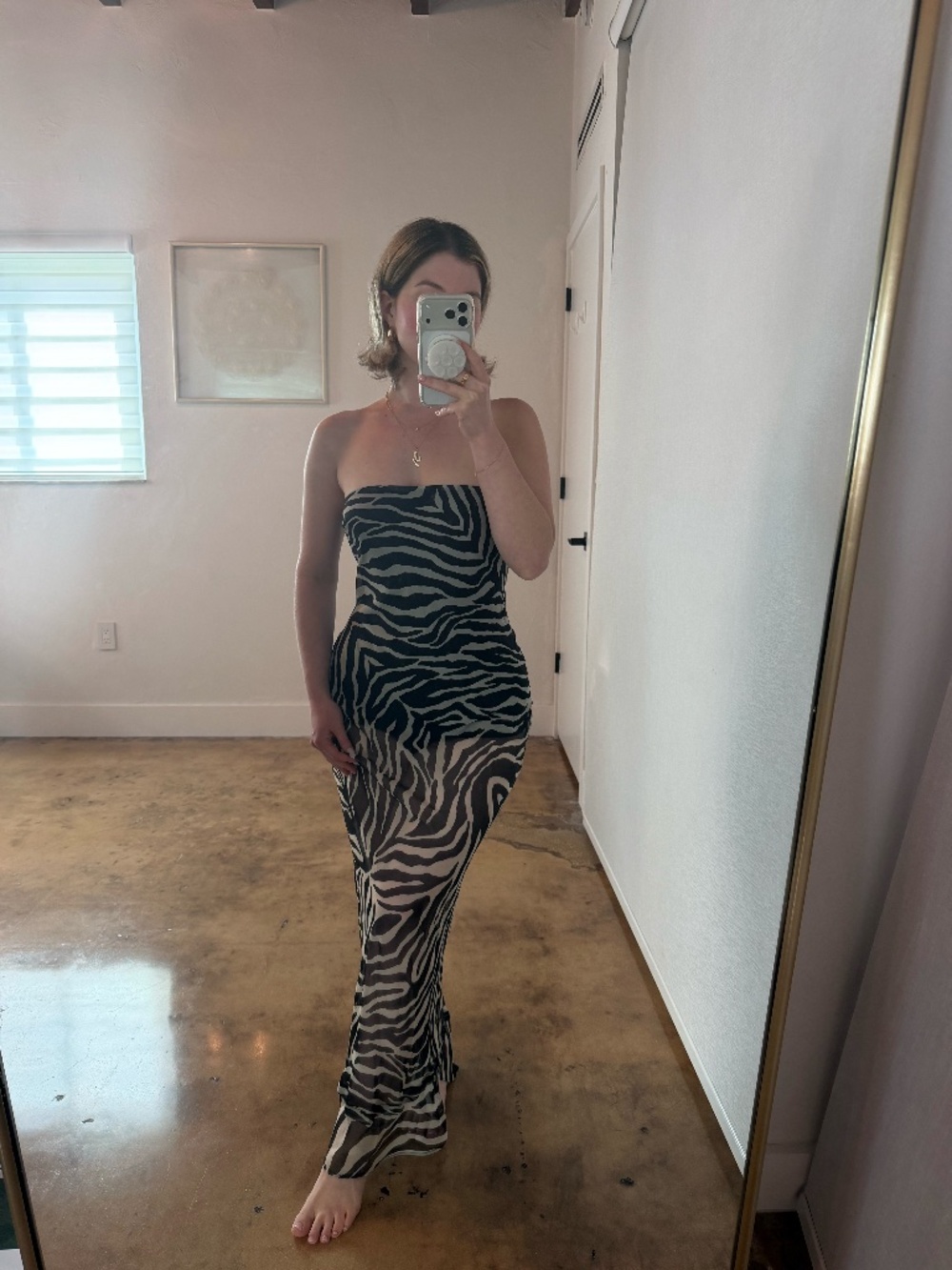 Luxxel Black & Cream Zebra Strapless Maxi Dress Size M